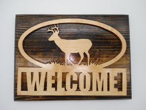 Wood Deer in Nature Welcome Sign