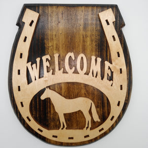 Wood Horseshoe Welcome Sign