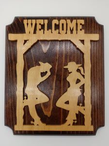 Wood Cowboy and Cowgirl Welcome Sign - Kripp's Kreations